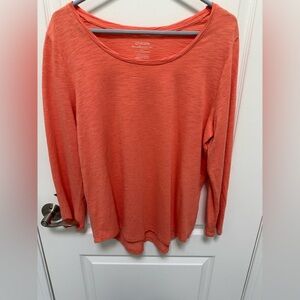Chicos Women’s Coral 3/4 Sleeve Top with roll up tab option, Size Large